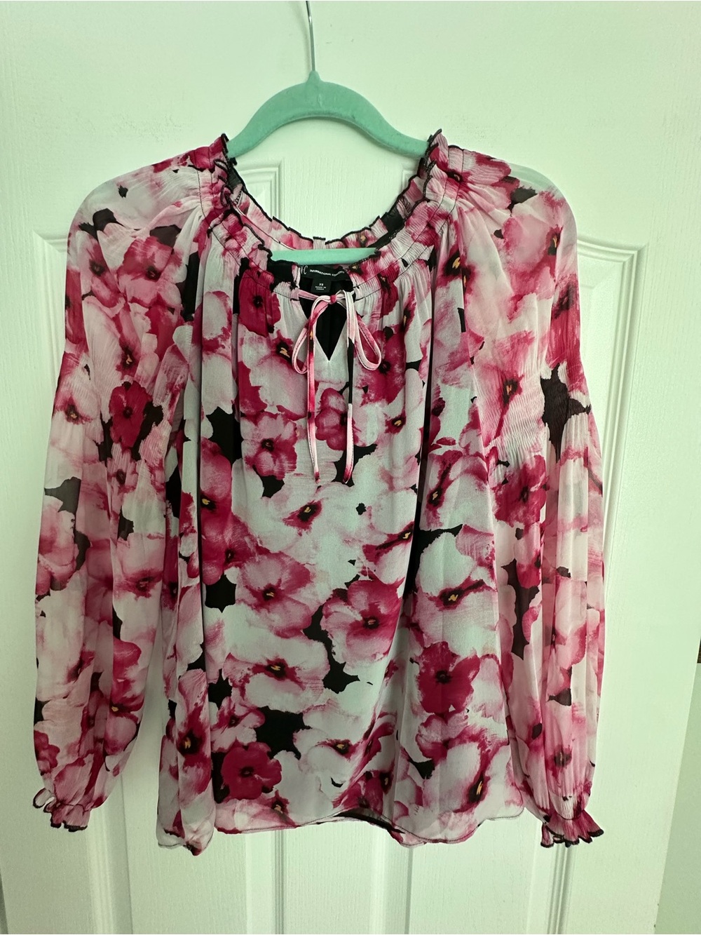 INC International Concepts Pink Floral Tie-Neck Blouse